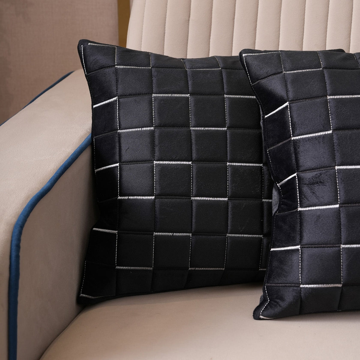Quilted Grid Velvet Cushion Covers