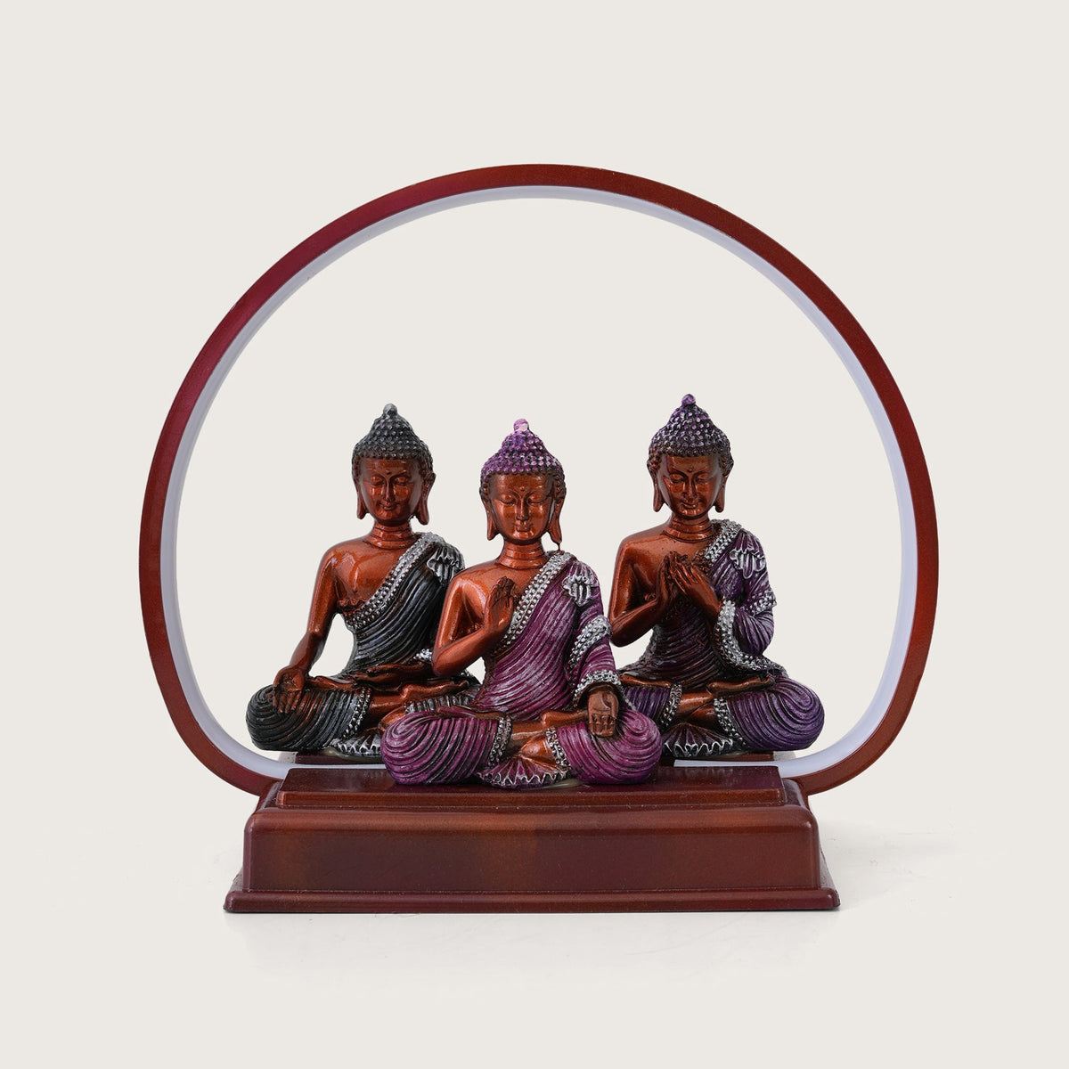 Set of 3 Meditating Buddha Statues with LED Arch Light