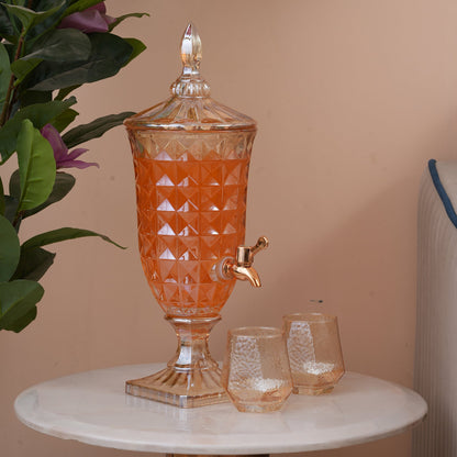 Amber Crystal Glass Beverage Dispenser Set with 6 Glasses (2L)