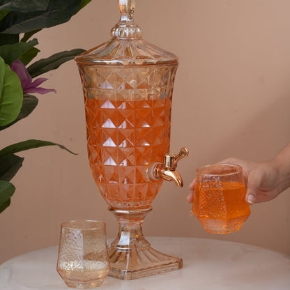 Amber Crystal Glass Beverage Dispenser Set with 6 Glasses (2L)