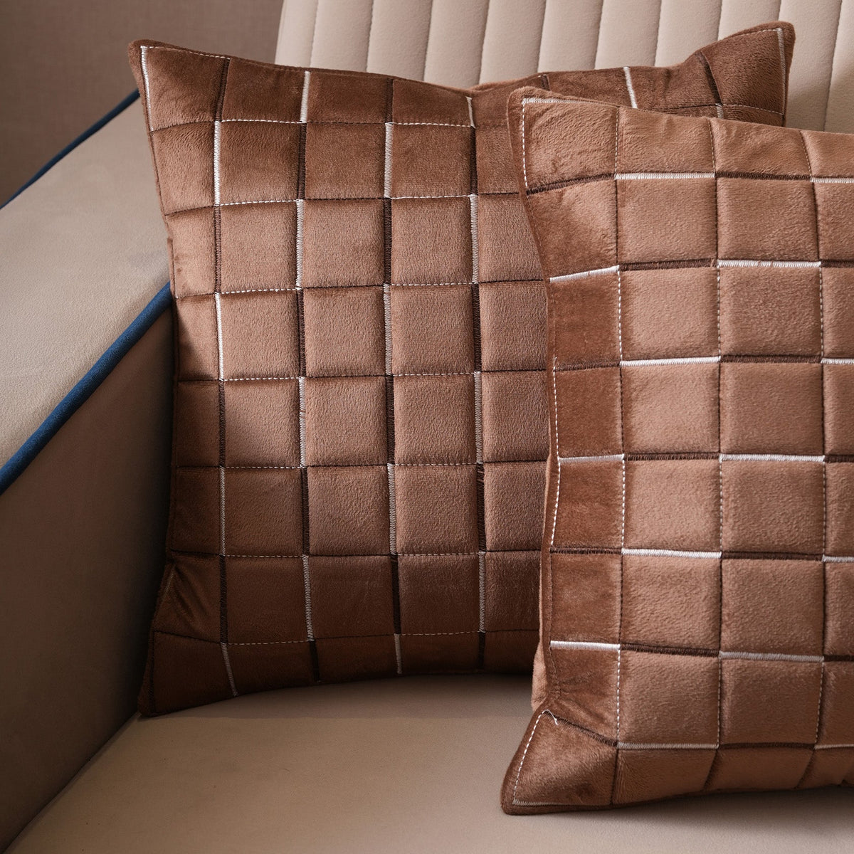Quilted Grid Velvet Cushion Covers