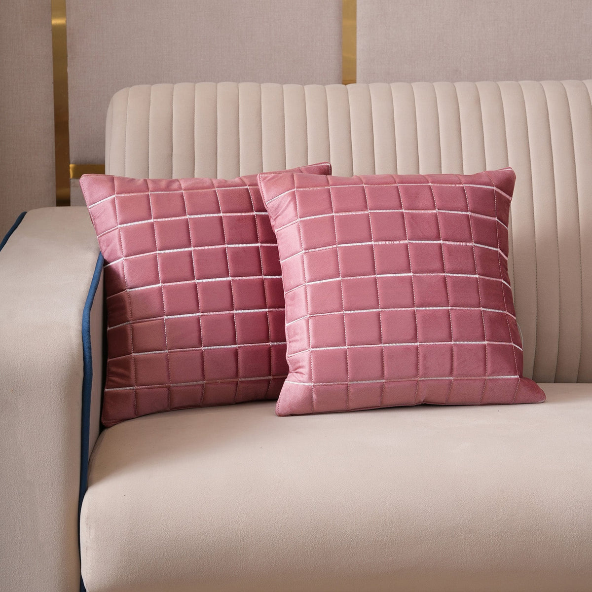Quilted Grid Velvet Cushion Covers