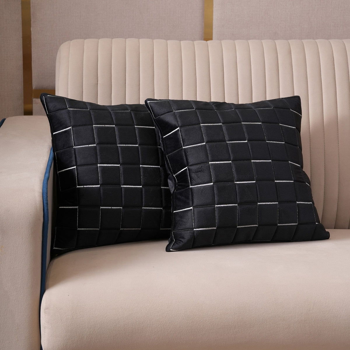 Quilted Grid Velvet Cushion Covers