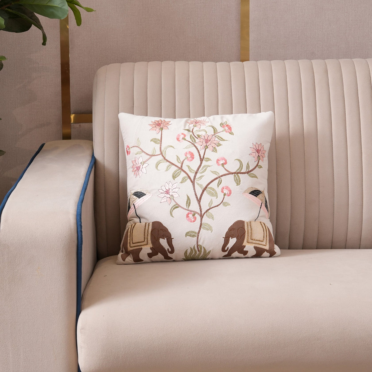 Royal Elephant Embroidered Cushion Cover