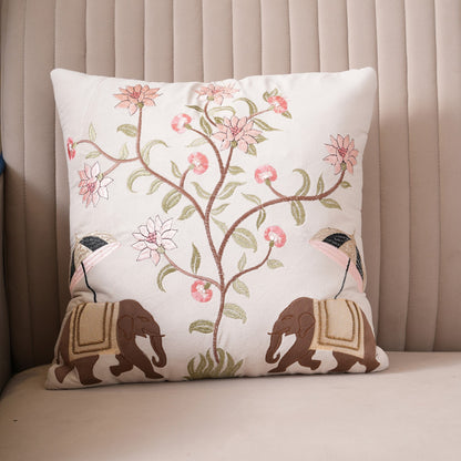 Royal Elephant Embroidered Cushion Cover