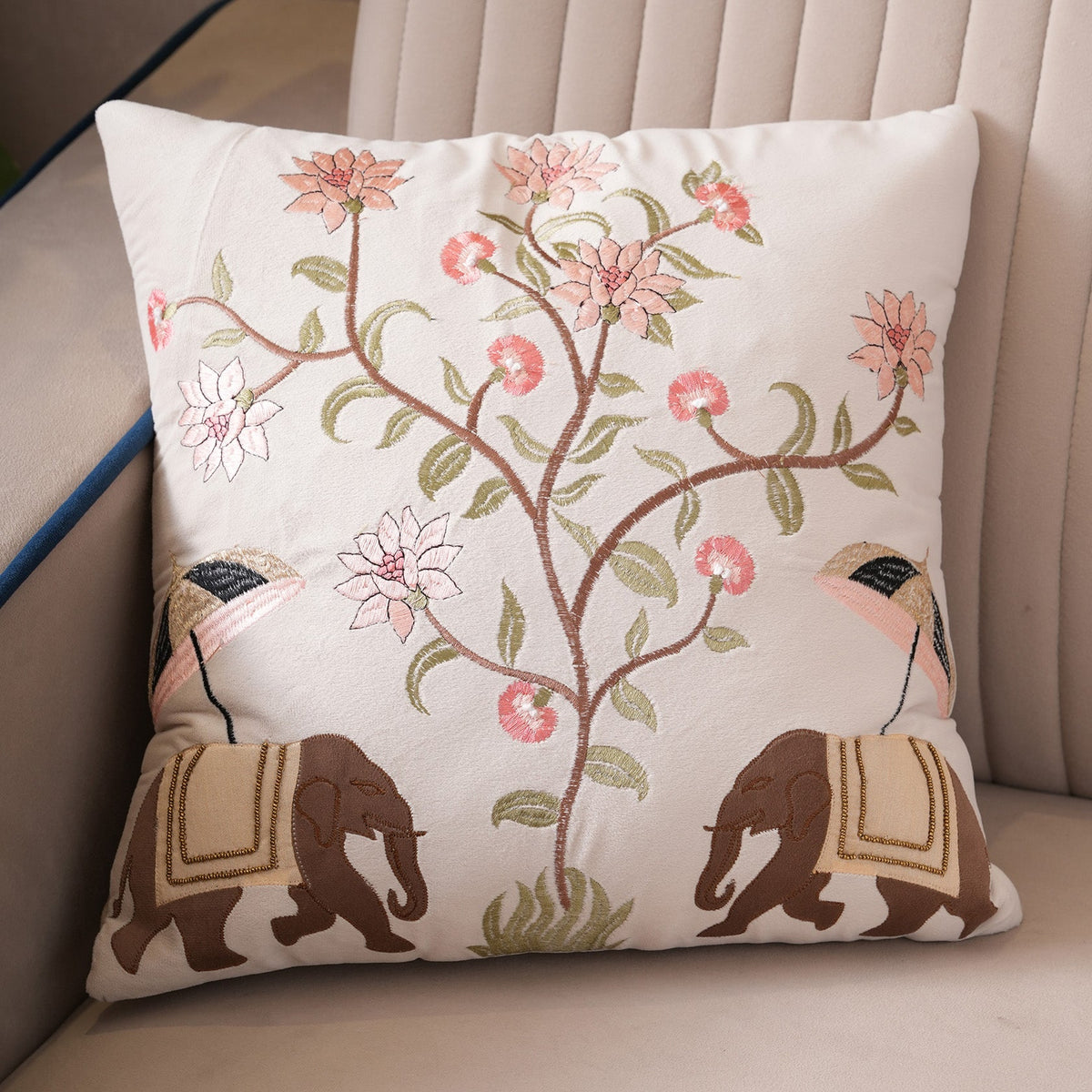 Royal Elephant Embroidered Cushion Cover