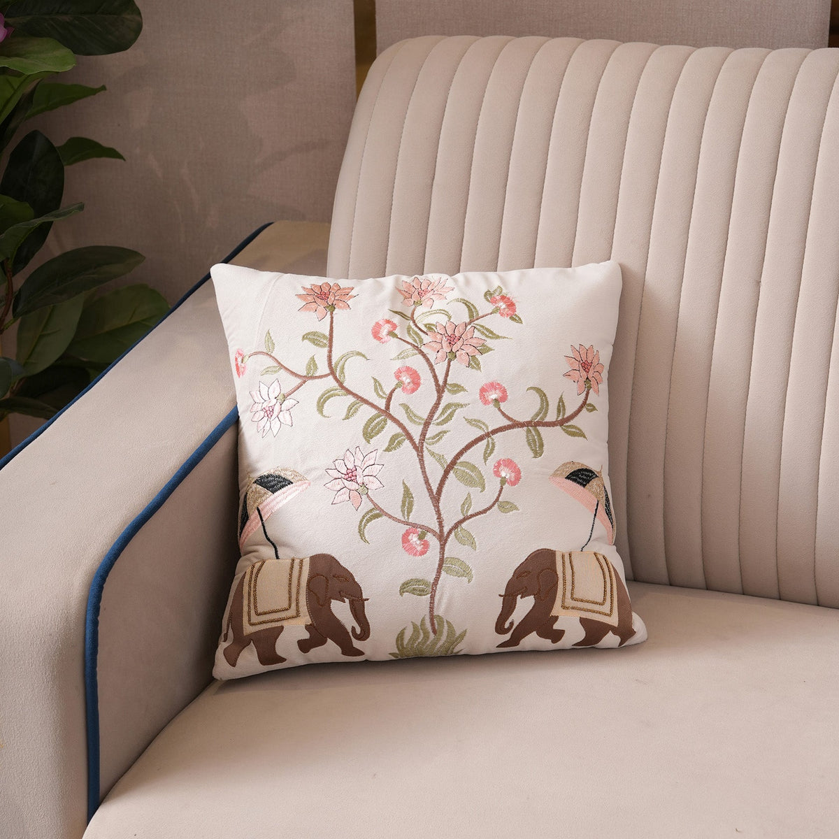 Royal Elephant Embroidered Cushion Cover