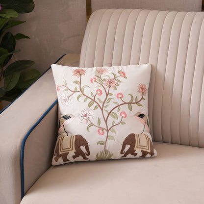 Royal Elephant Embroidered Cushion Cover