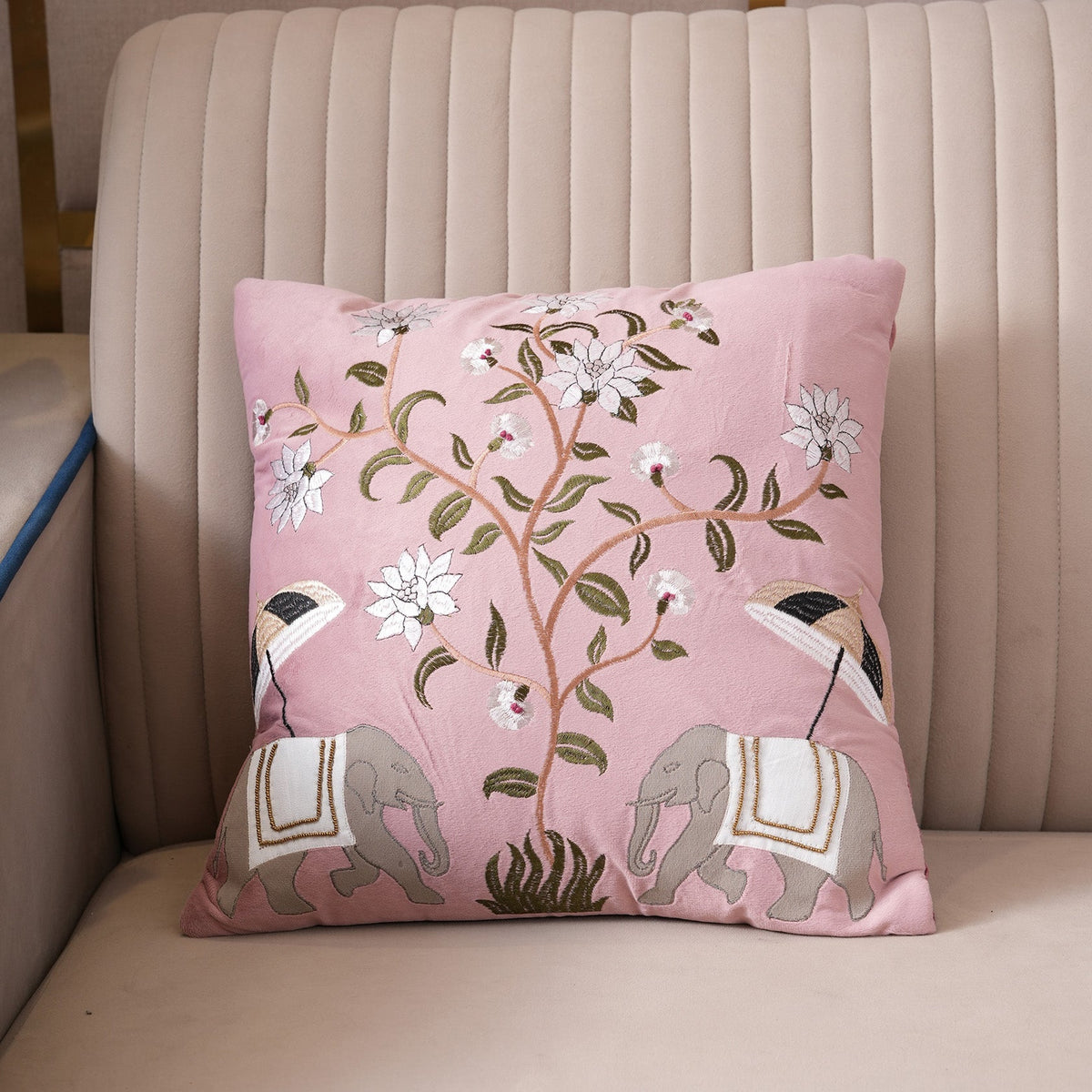 Royal Elephant Embroidered Cushion Cover