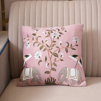 Royal Elephant Embroidered Cushion Cover