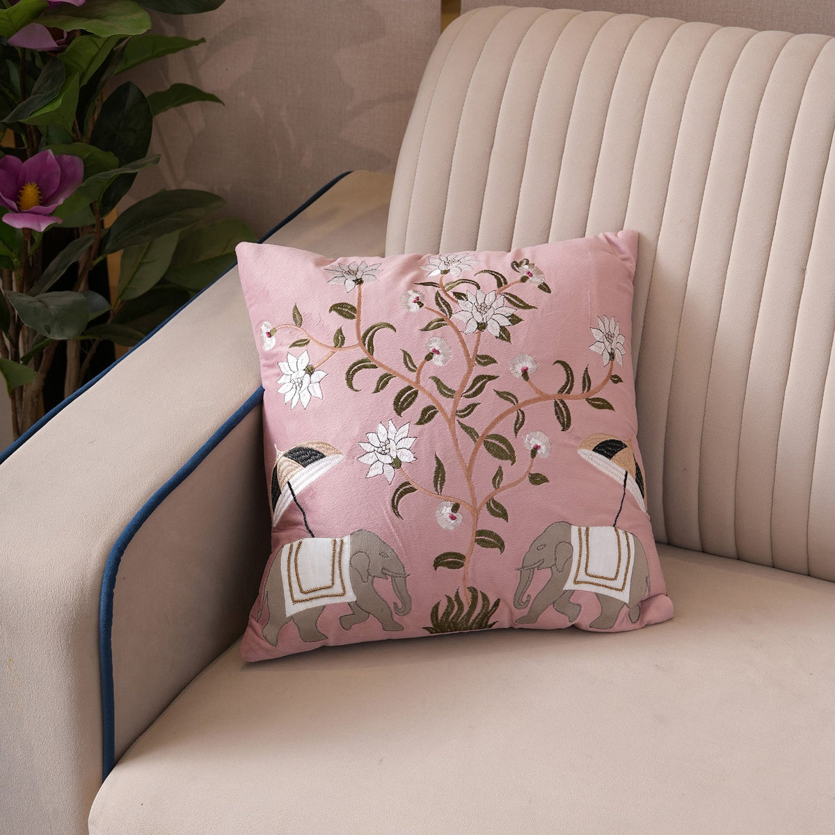 Royal Elephant Embroidered Cushion Cover