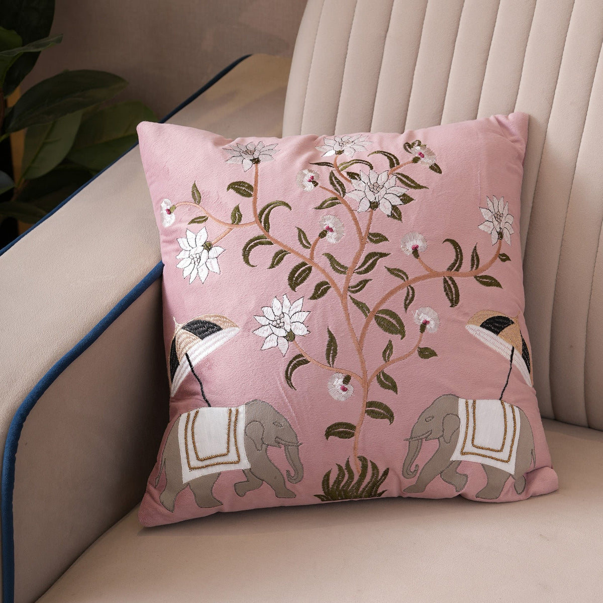 Royal Elephant Embroidered Cushion Cover