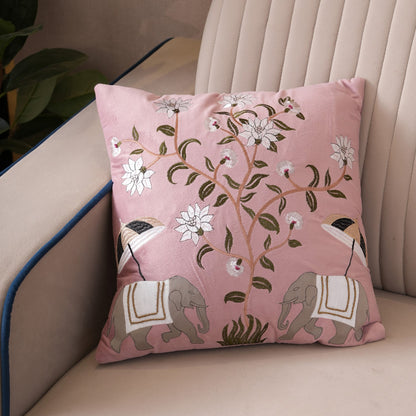Royal Elephant Embroidered Cushion Cover
