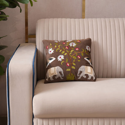 Royal Elephant Embroidered Cushion Cover