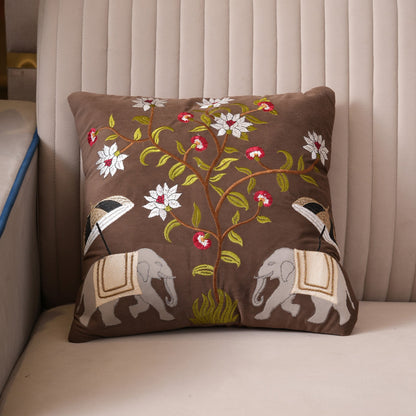 Royal Elephant Embroidered Cushion Cover