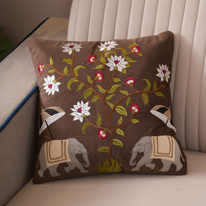 Royal Elephant Embroidered Cushion Cover
