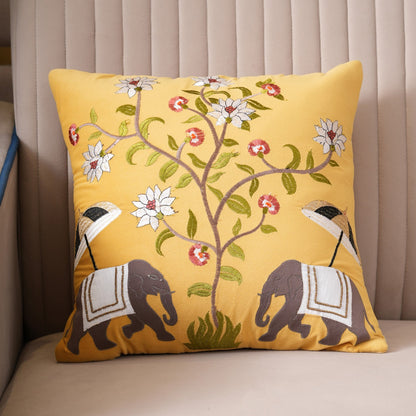 Royal Elephant Embroidered Cushion Cover