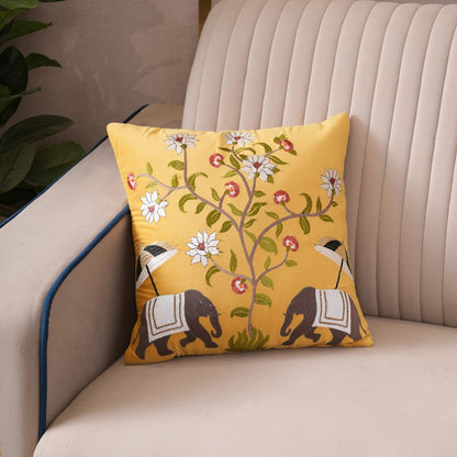 Royal Elephant Embroidered Cushion Cover