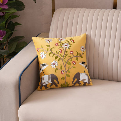 Royal Elephant Embroidered Cushion Cover