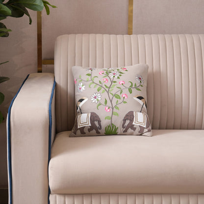 Royal Elephant Embroidered Cushion Cover