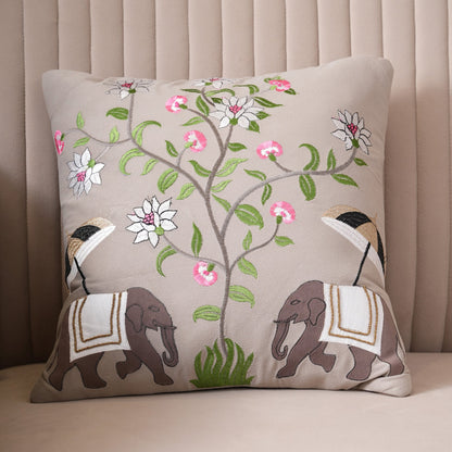Royal Elephant Embroidered Cushion Cover
