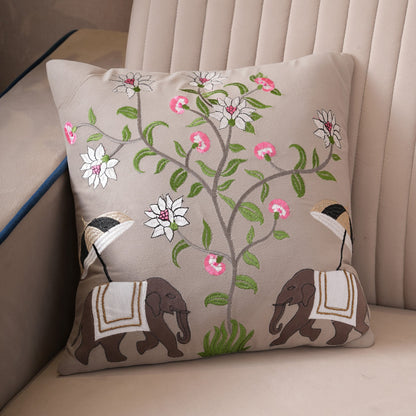Royal Elephant Embroidered Cushion Cover