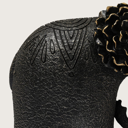 Textured Elephant Sculpture with Flower Headpiece