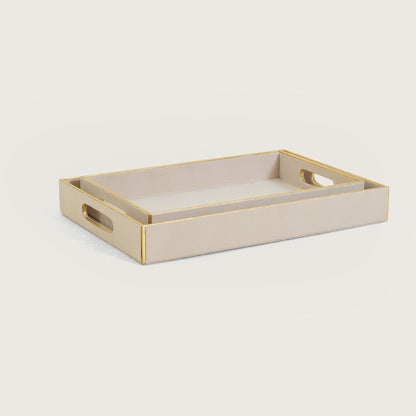 Leather Serving Tray with Gold Trim - Large