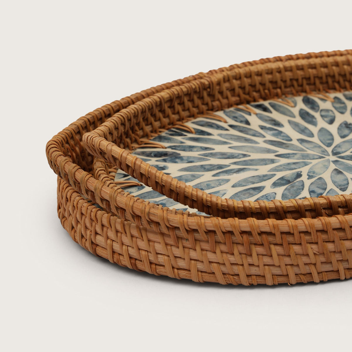 Oval Stone Art Tray with Blue Petal - Large