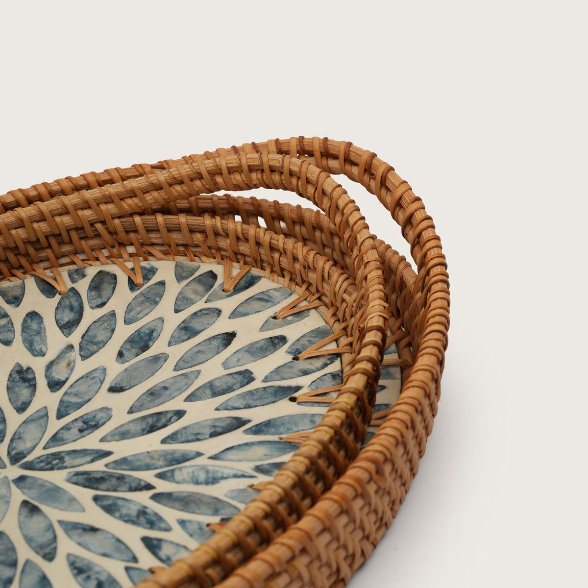 Oval Stone Art Tray with Blue Petal - Medium