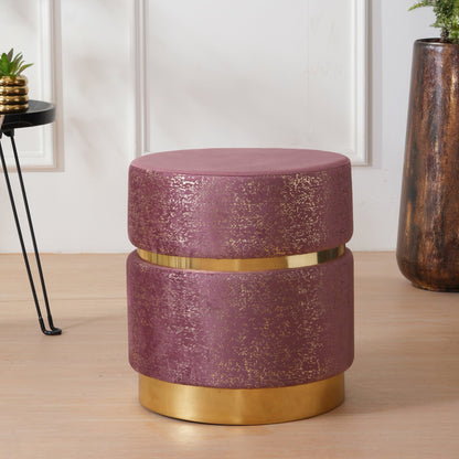 Luxury Accent Velvet Finish & Metallic Gold Detailing Ottomans Footstools | Pouffe | Pink