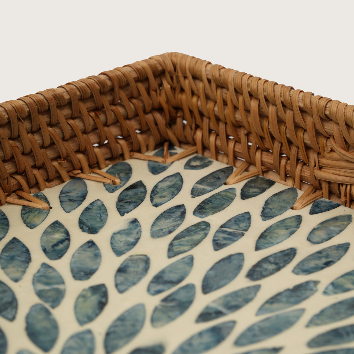 Rectangular Stone Art Tray with Blue Petal - Medium