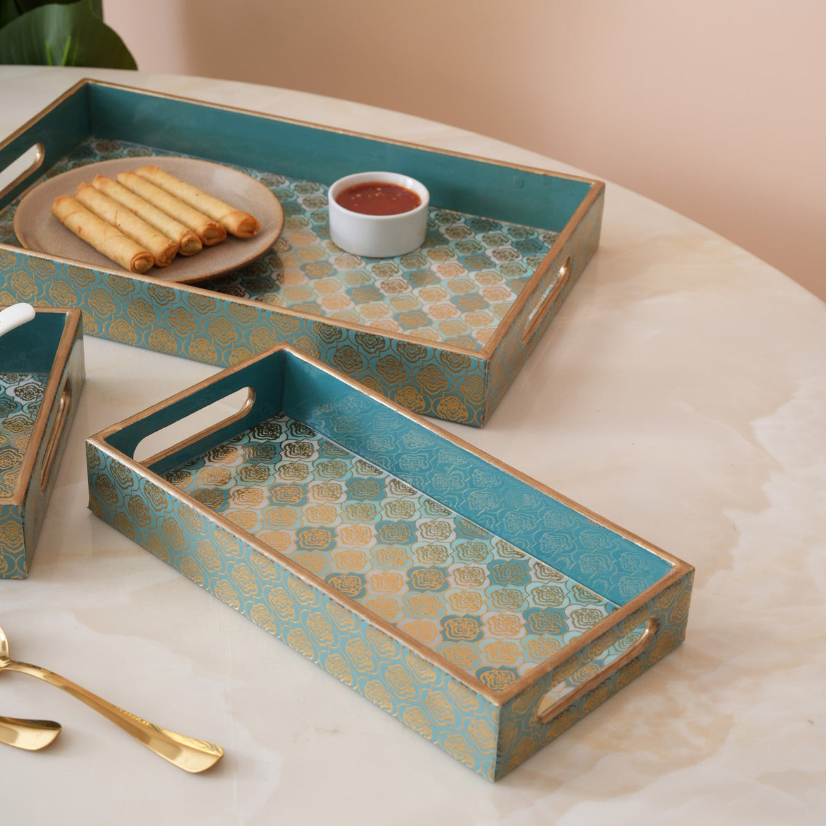 Damask Nesting Serving Trays -  Set of 3