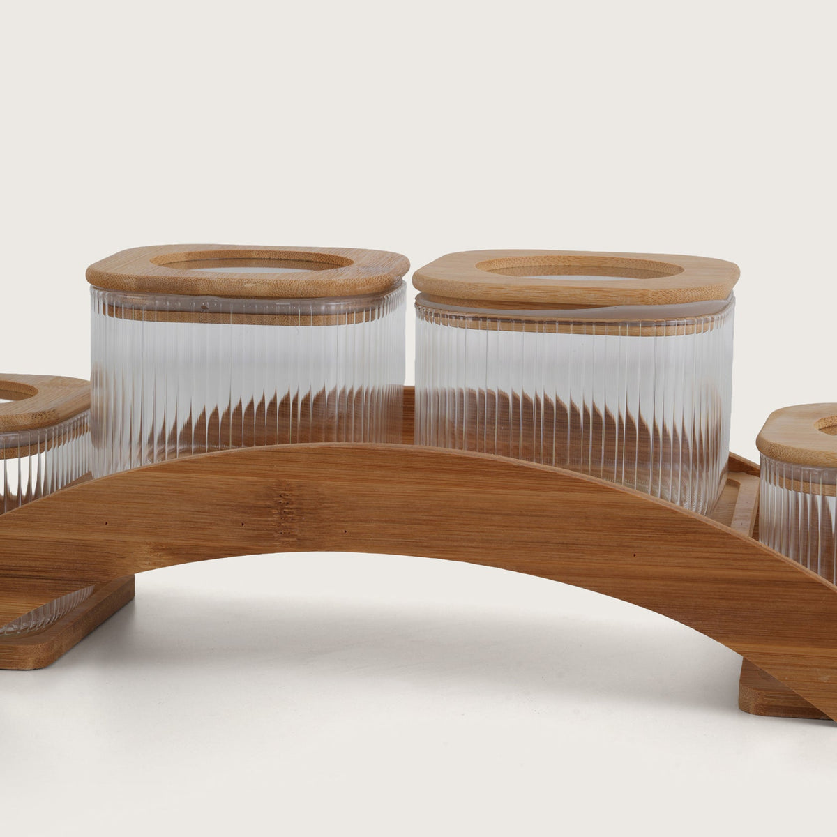 Ribbed Jars With Bridge Arc Stand - Set of 5