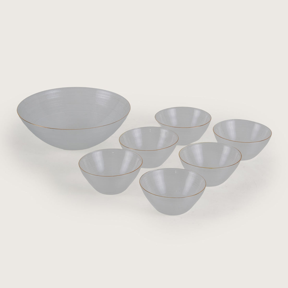 Polished Glass Serving Bowl + 6 Dal Bowls Set