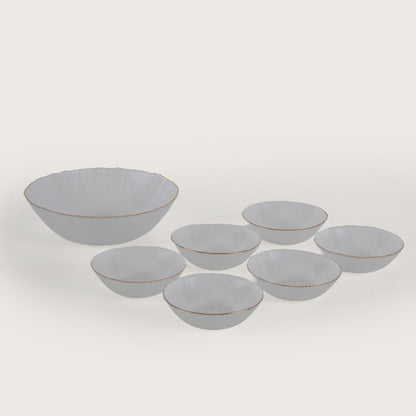Scalloped Glass Serving Bowl + 6 Dal Bowls Set