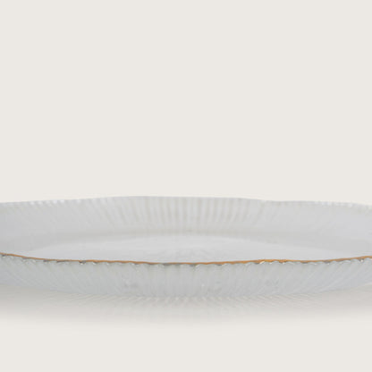 Scalloped Glass Platter + 6 Quarter Plates Set