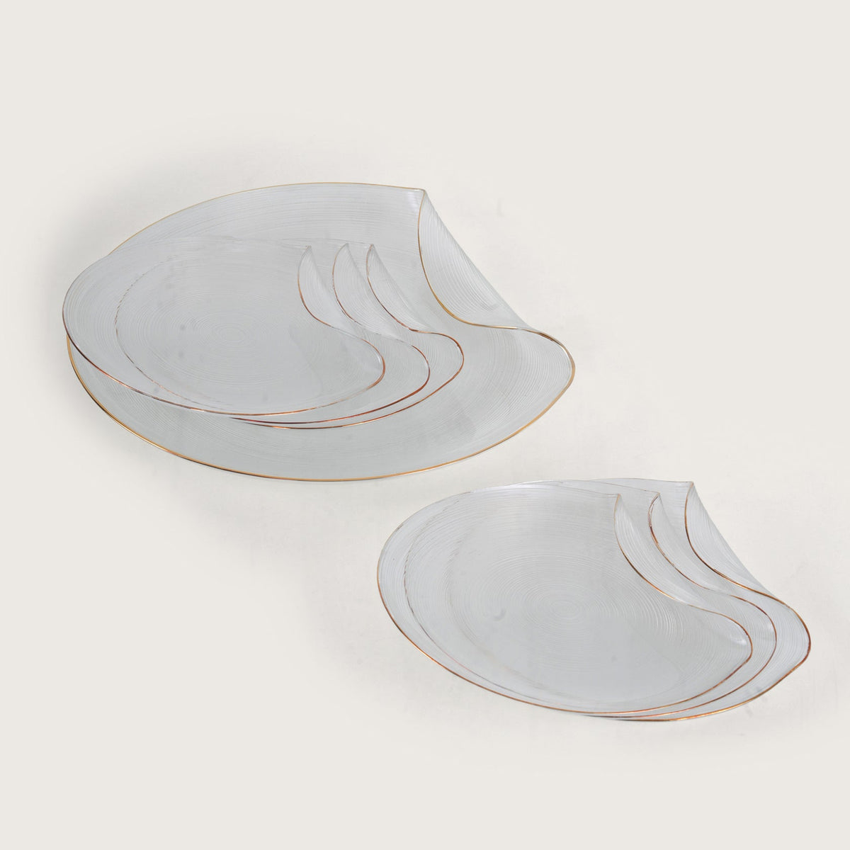 Curved Glass Snack Platter + 6 Quarter Plates Set