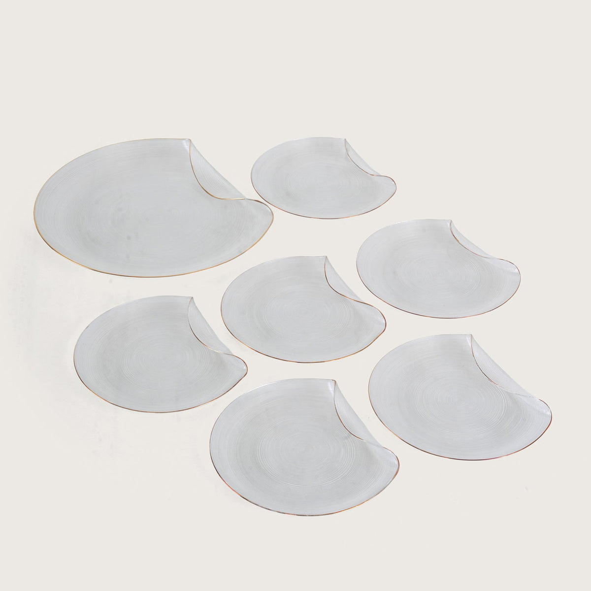 Curved Glass Snack Platter + 6 Quarter Plates Set