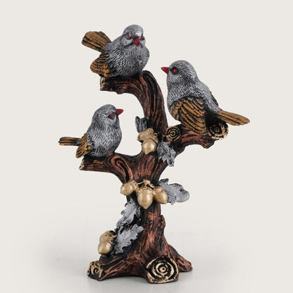 Trio of Rustic Birds on Gilded Branch - Silver