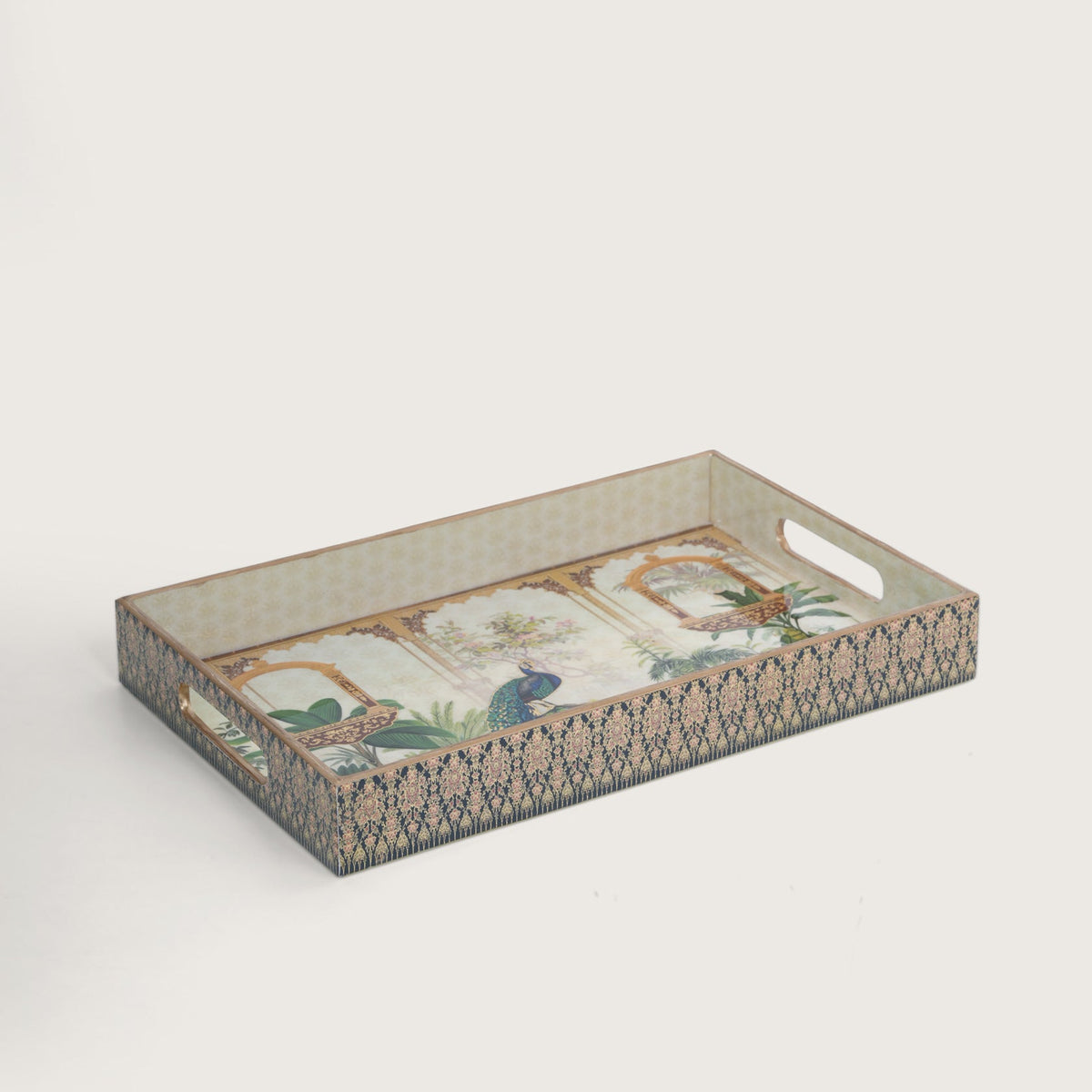 Printed Mor Pankh Tray - Set of 3