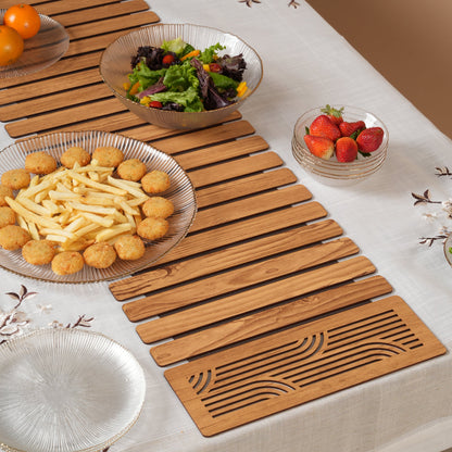 Wave-Accent Slatted Table Runner 14X72 Inches