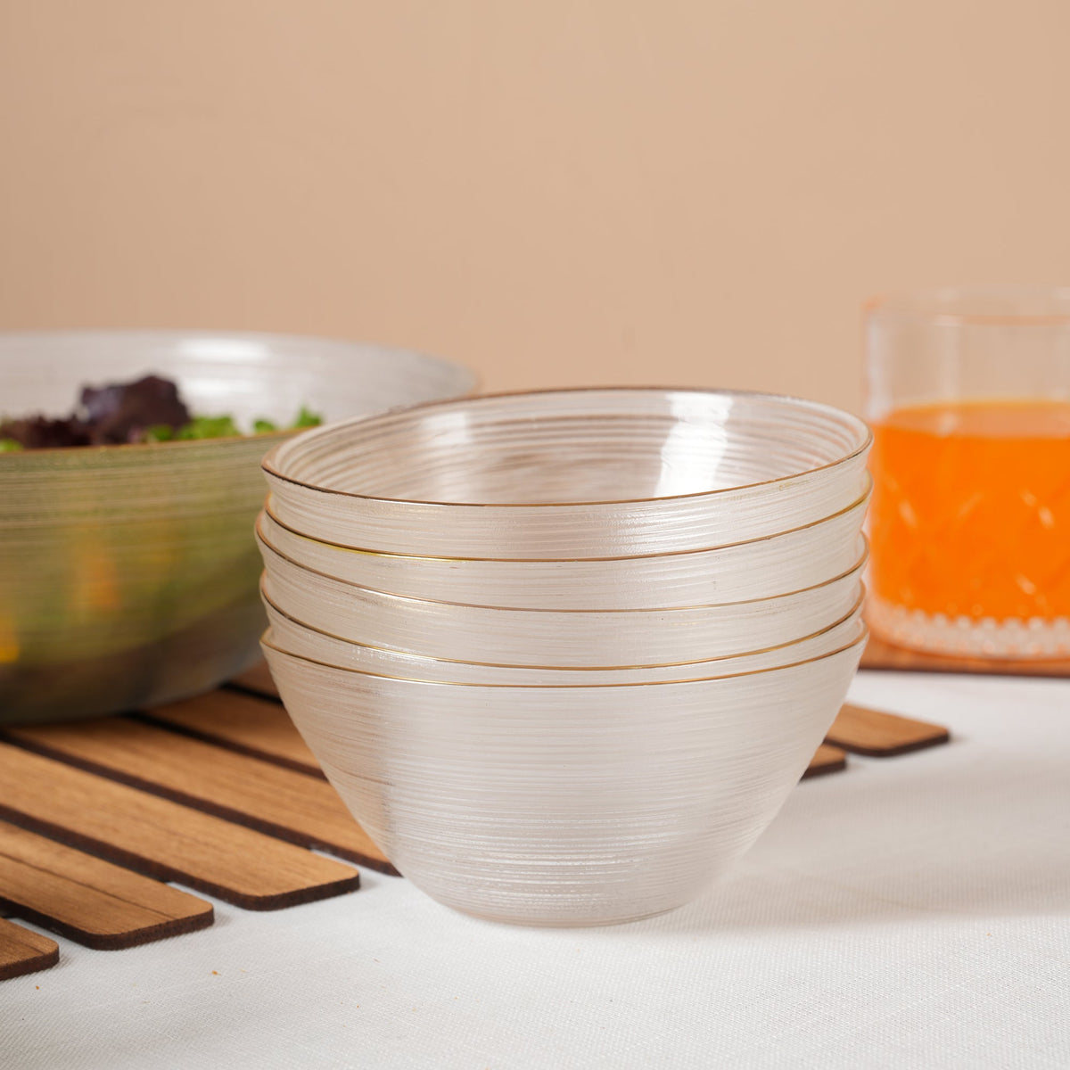 Polished Glass Serving Bowl + 6 Dal Bowls Set
