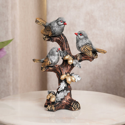 Trio of Rustic Birds on Gilded Branch - Silver
