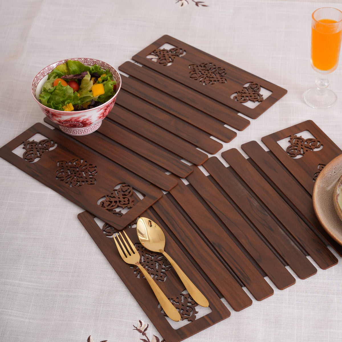 Espresso Placemat Set with Laser-Cut Medallions