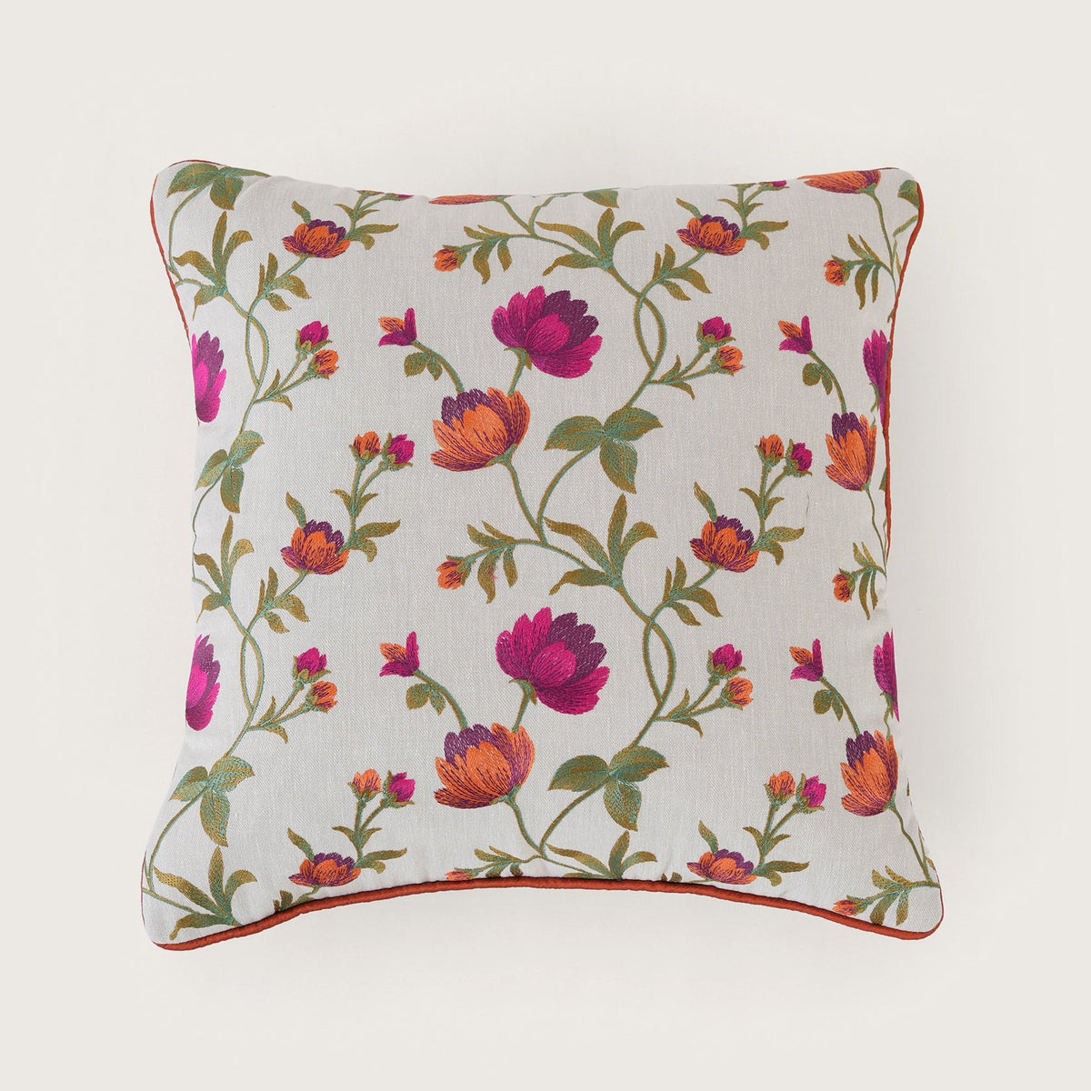 Embroidered Floral Vine Cushion Cover