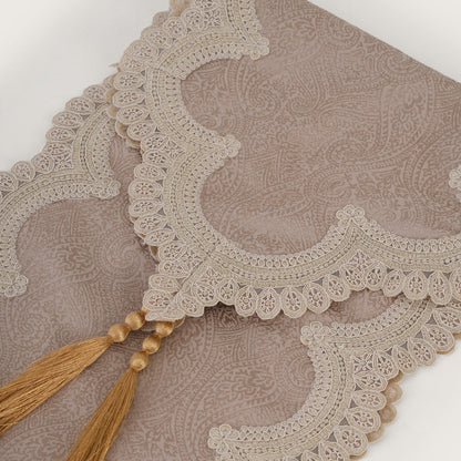 Jacquard Table Runner with Ornate Lace Trim