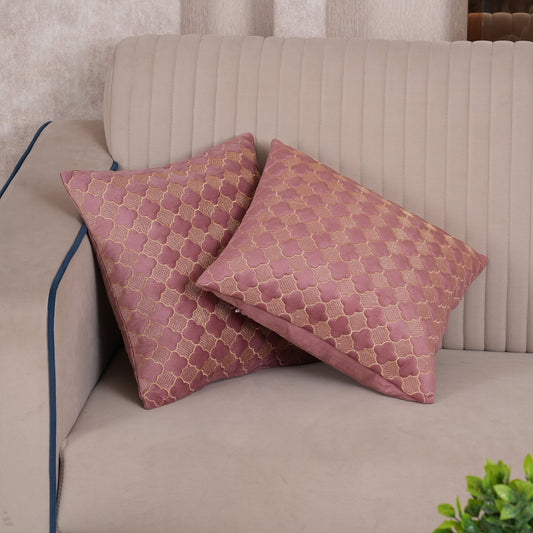 Quilted Mauve Quatrefoil  Cushion Cover - Set of 2