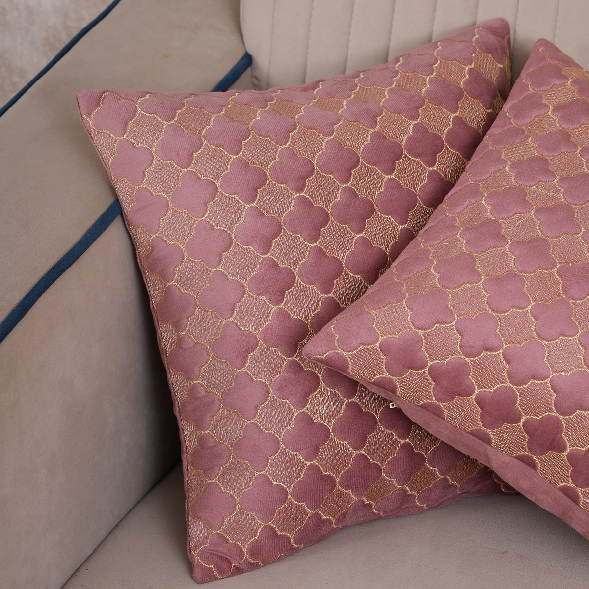 Quilted Mauve Quatrefoil  Cushion Cover - Set of 2