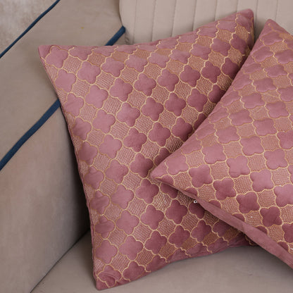 Quilted Mauve Quatrefoil  Cushion Cover - Set of 2